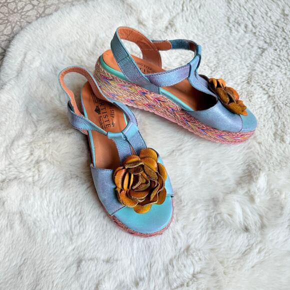 L'Artiste Spring Step‎ Sandals Wedges Tempest Blue Floral Festival Size 37 - Picture 2 of 8